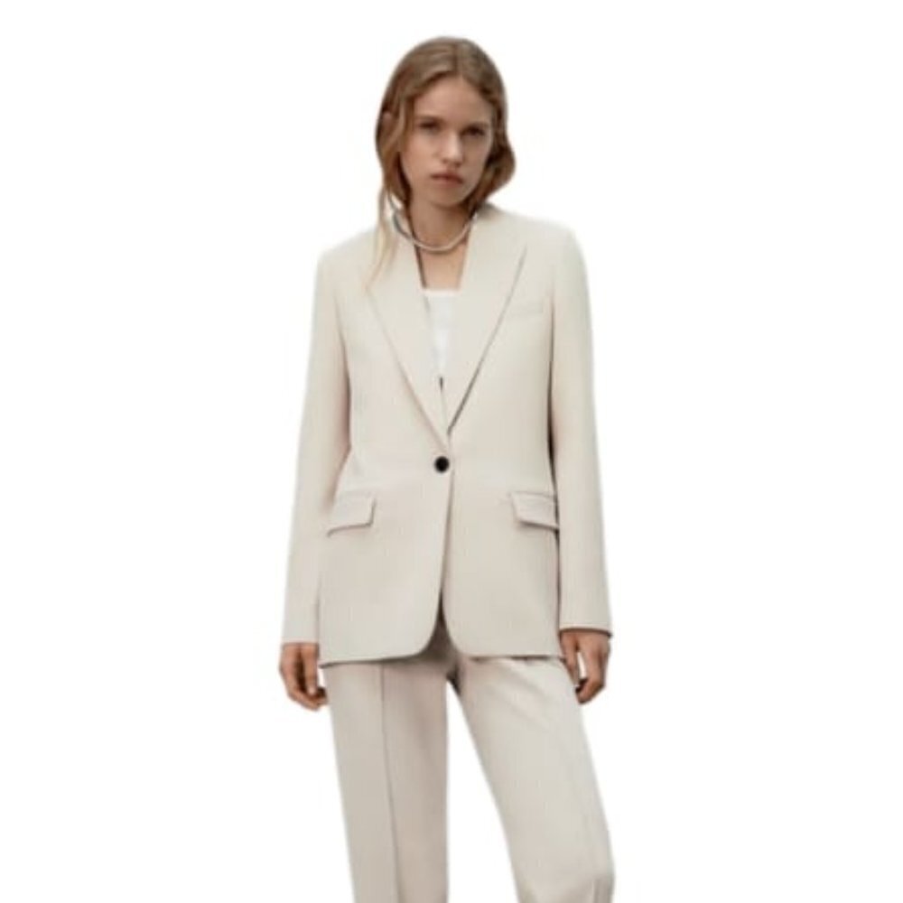 ZARA STRAIGHT BLAZER WITH POCKETS BEIGE | 2761/057/834 SIZE M